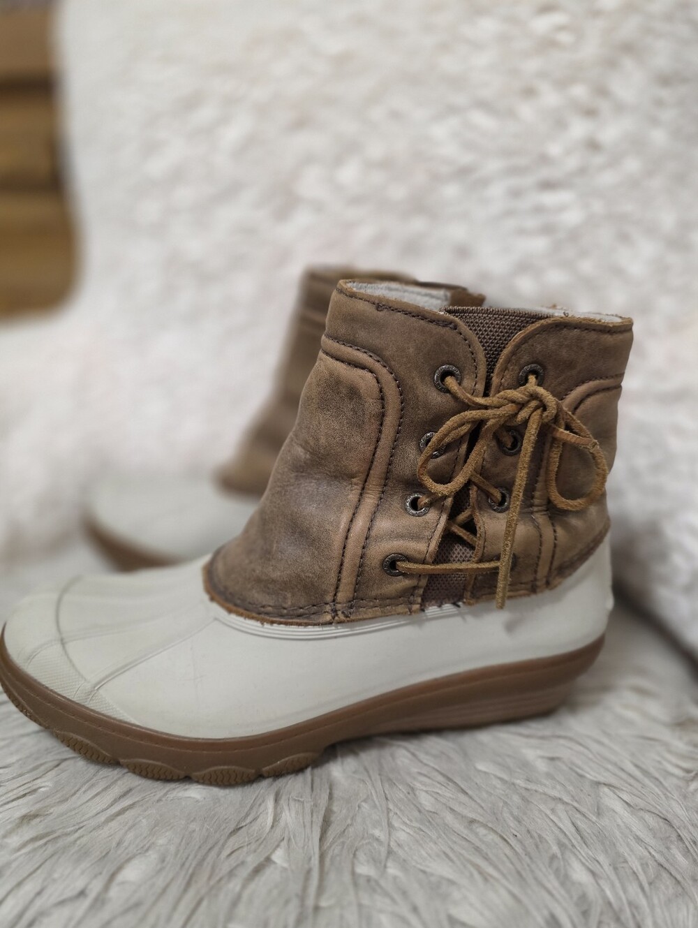 Sperry Brown and Cream Duck Boots - Lace-Up Winter Boots